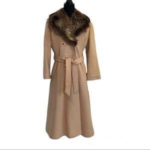 Jeremy Scott Tan Belted Coat with Fur Collar